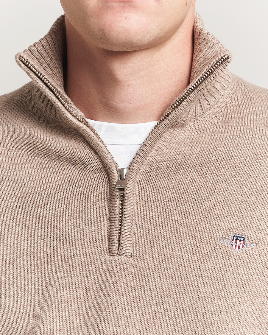 Herre | Trøjer | GANT | Casual Cotton Half Zip Dark Sand Melange