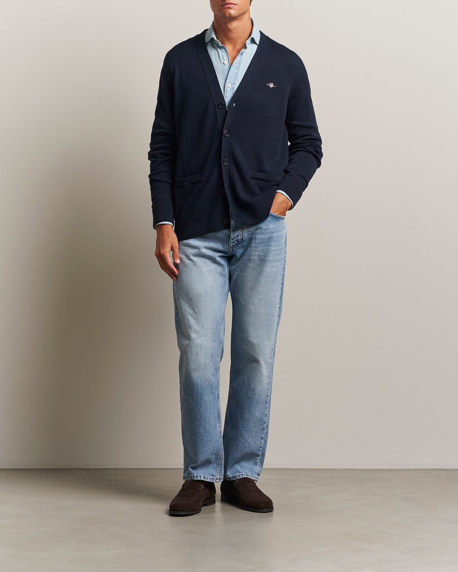 Herre | Trøjer | Gant | Casual Cotton Cardigan Evening Blue