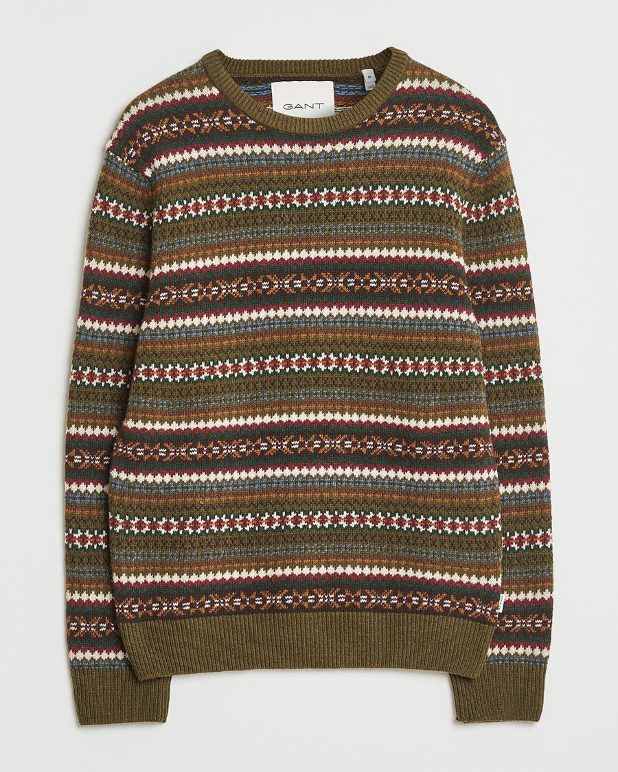 Herre | Trøjer | GANT | Fair Isle Knitted Crew Neck Sweater Country Green