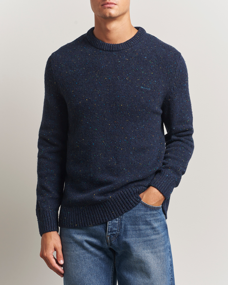 Herre | Trøjer | GANT | Neps Wool Crew Neck Evening Blue
