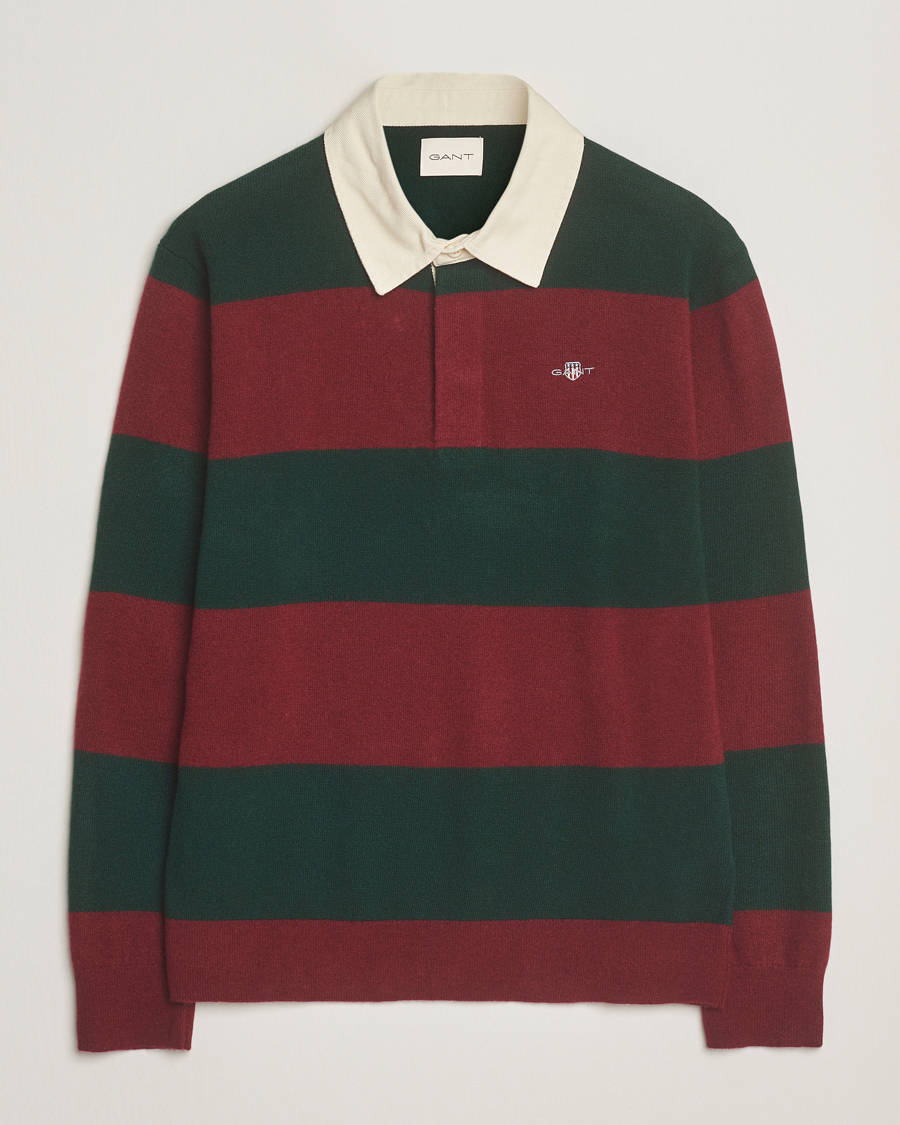 Herre | Trøjer | GANT | Extra Fine Lambswool Striped Knitted Rugger Tartan Green