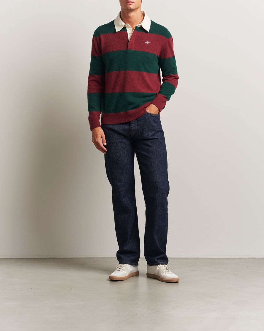 Herre | Trøjer | GANT | Extra Fine Lambswool Striped Knitted Rugger Tartan Green