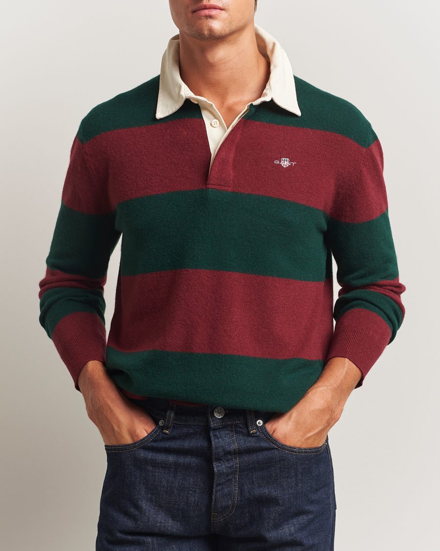 Herre | Trøjer | GANT | Extra Fine Lambswool Striped Knitted Rugger Tartan Green