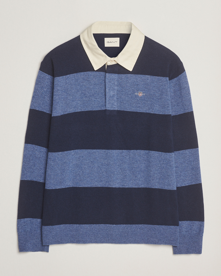 Herre | Trøjer | GANT | Extra Fine Lambswool Striped Knitted Rugger Marine