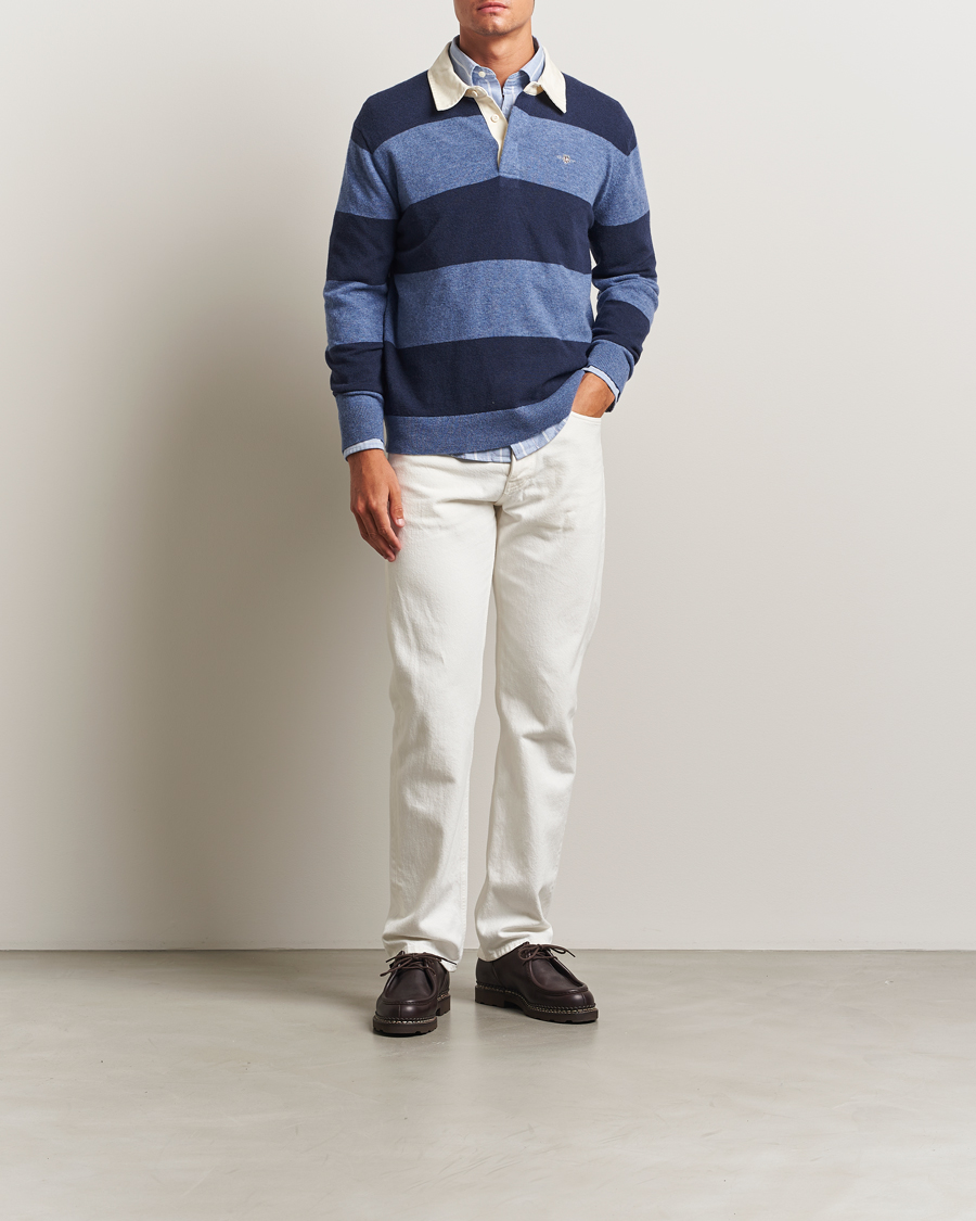 Herre | Trøjer | GANT | Extra Fine Lambswool Striped Knitted Rugger Marine