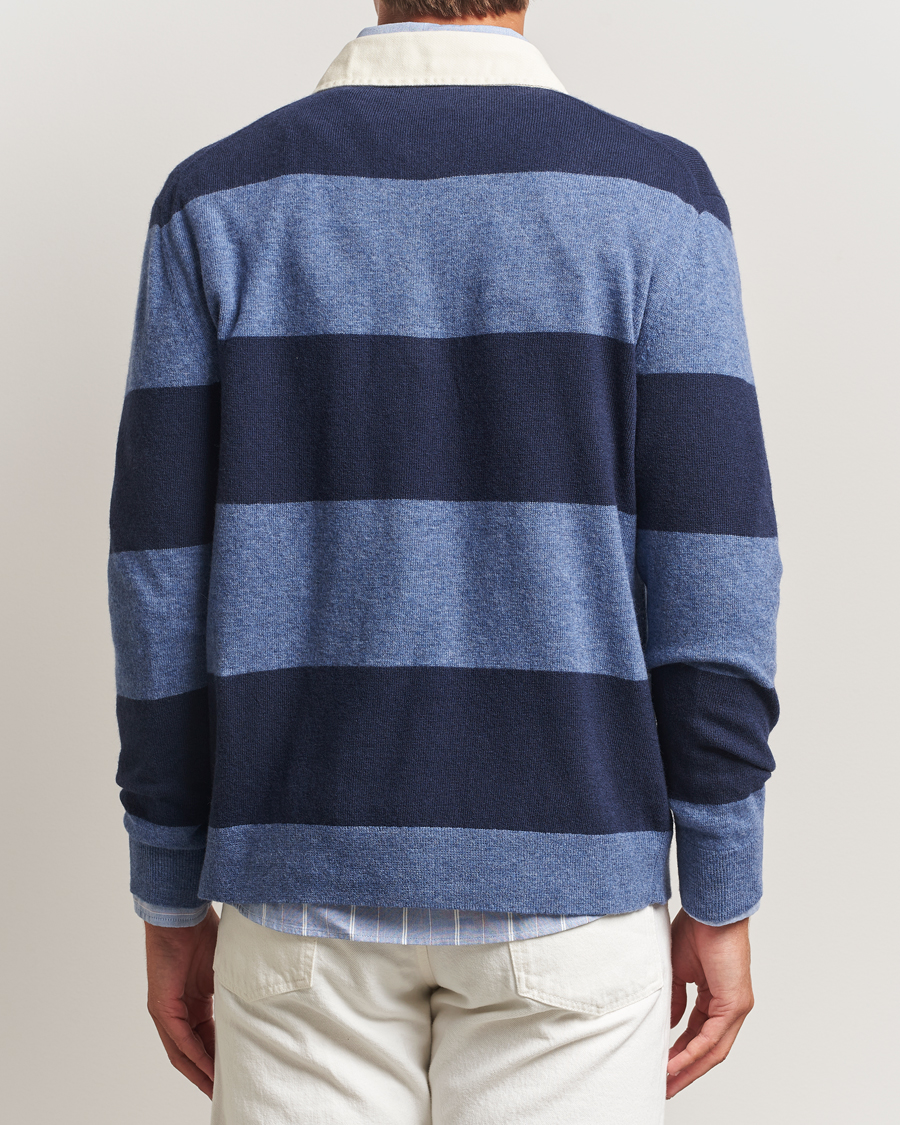 Herre | Trøjer | GANT | Extra Fine Lambswool Striped Knitted Rugger Marine