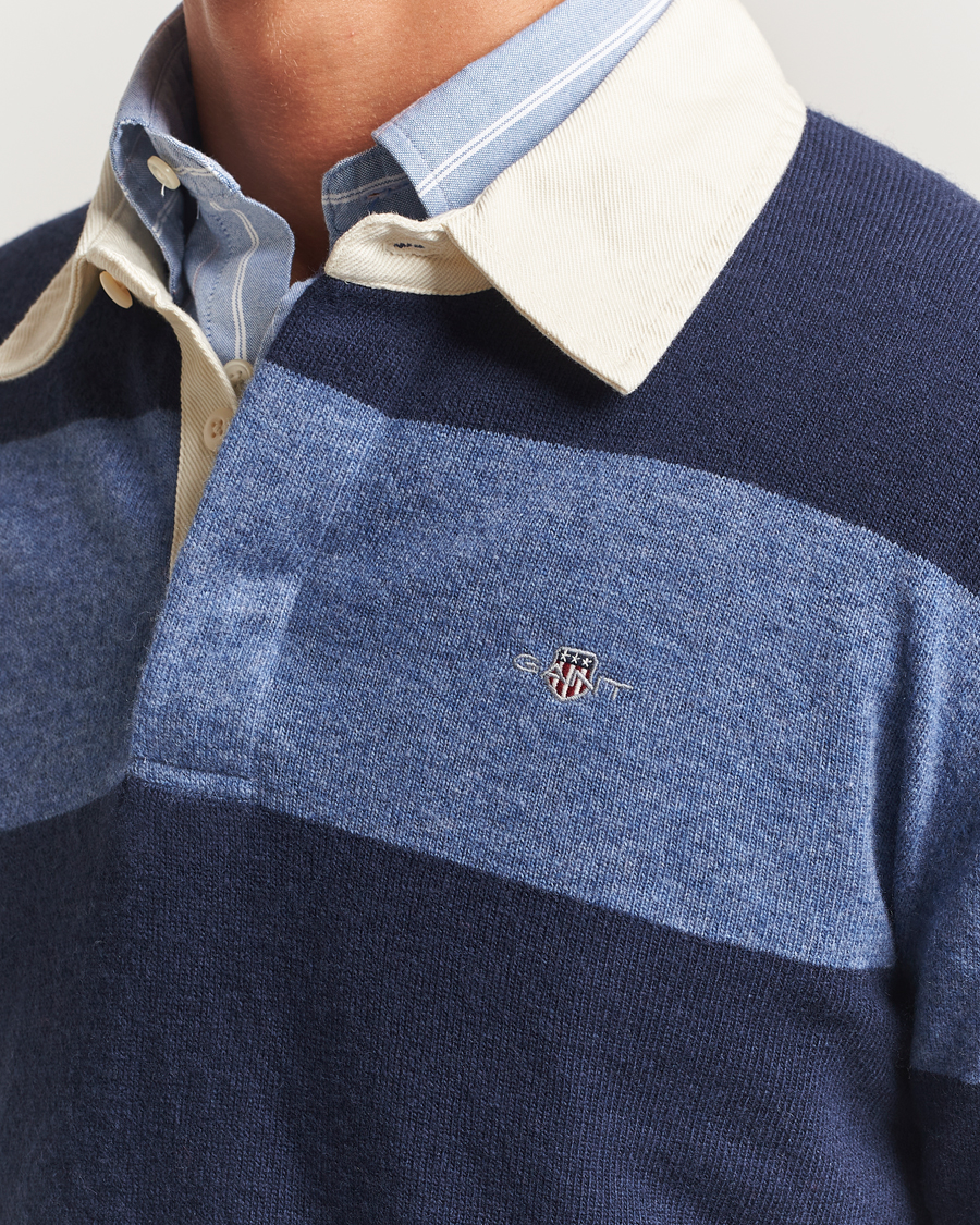 Herre | Trøjer | GANT | Extra Fine Lambswool Striped Knitted Rugger Marine