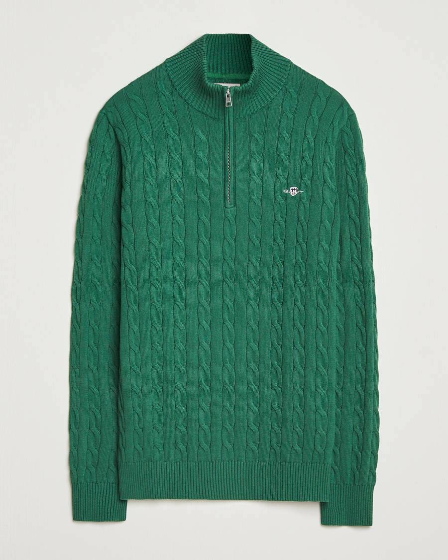 Herre | Trøjer | GANT | Cotton Cable Half Zip Forest Green