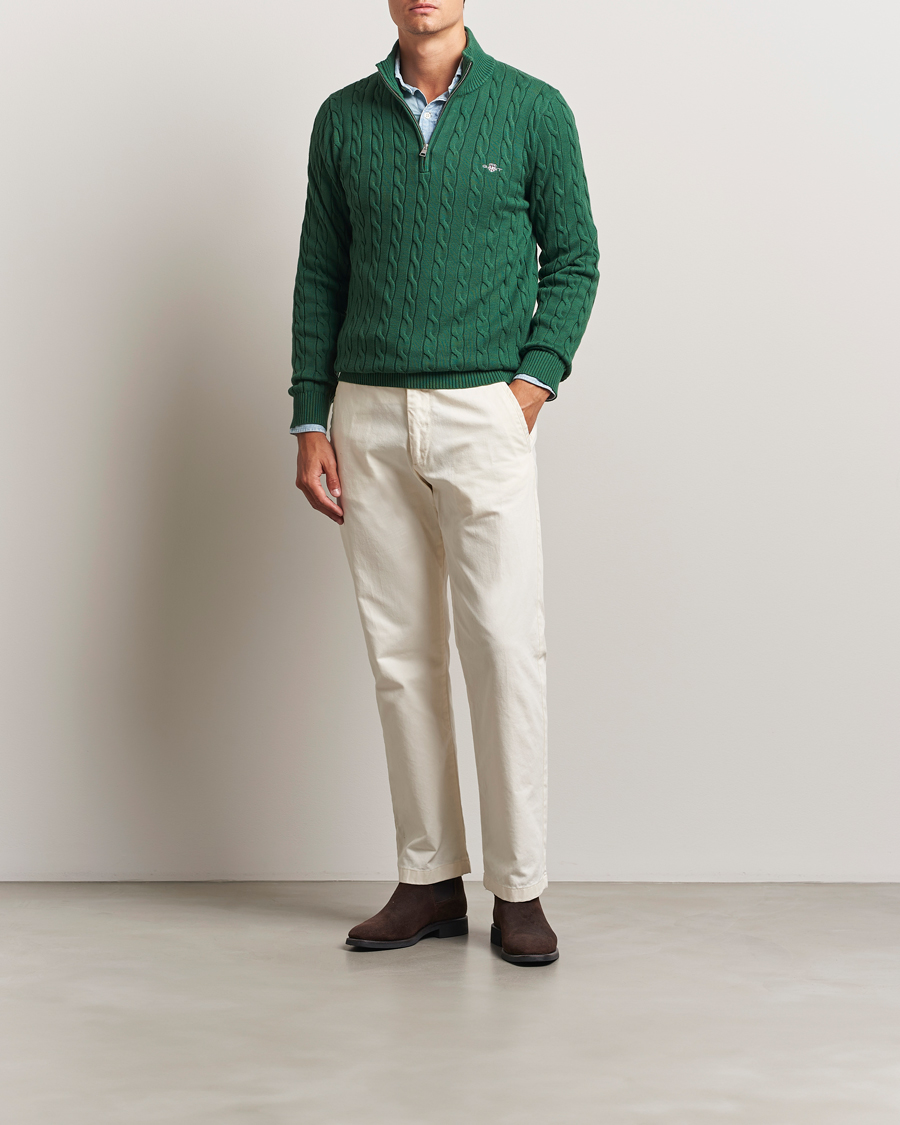 Herre | Trøjer | GANT | Cotton Cable Half Zip Forest Green