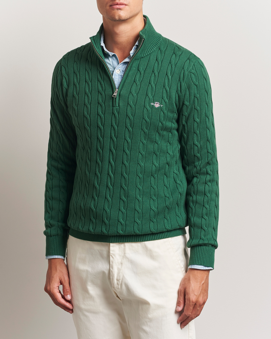 Herre | Trøjer | GANT | Cotton Cable Half Zip Forest Green