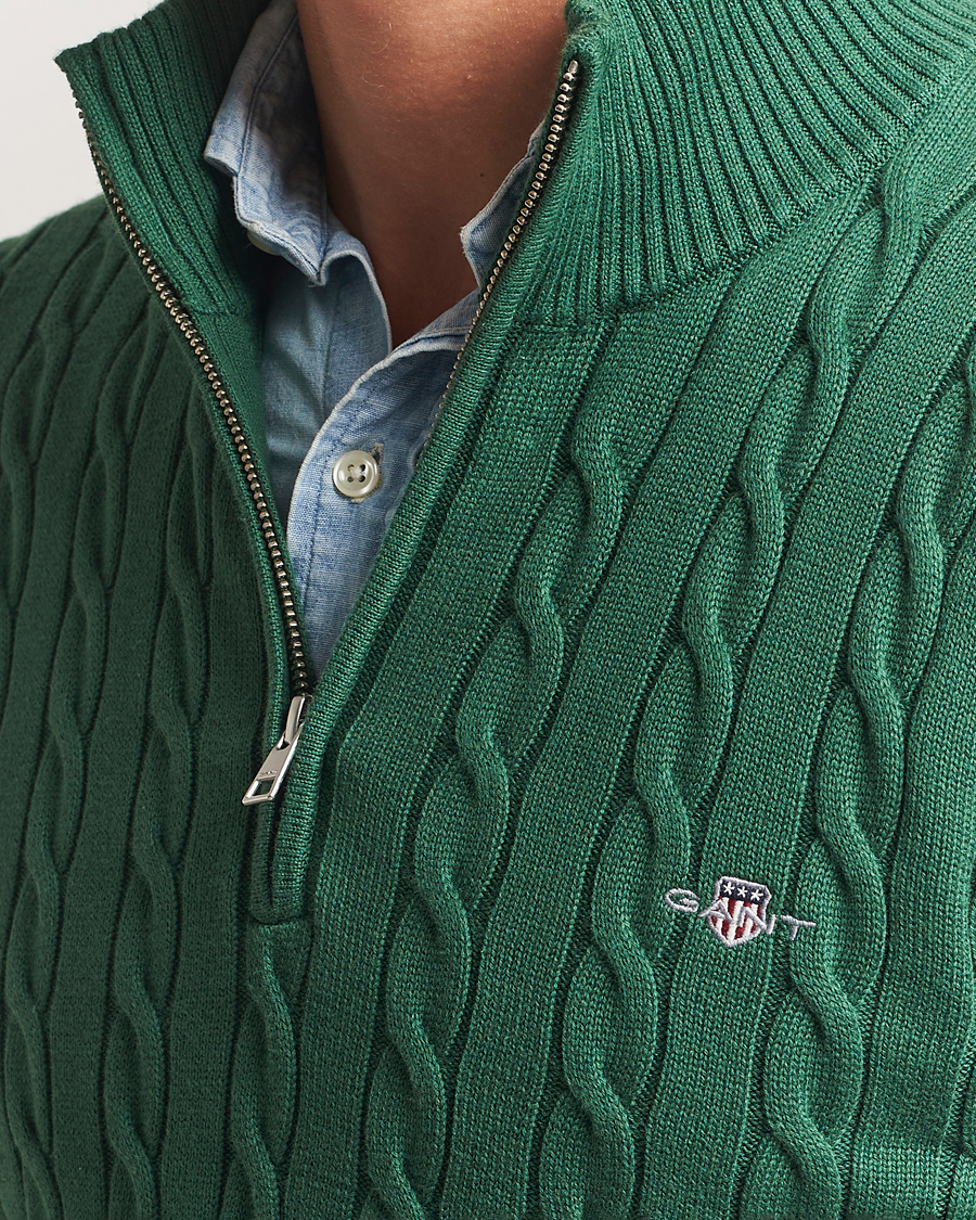 Herre | Trøjer | GANT | Cotton Cable Half Zip Forest Green