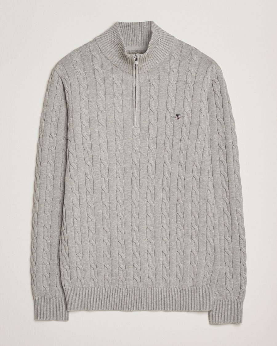 Herre | Trøjer | GANT | Cotton Cable Half Zip Grey Melange