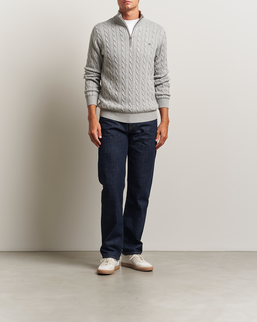 Herre | Trøjer | GANT | Cotton Cable Half Zip Grey Melange