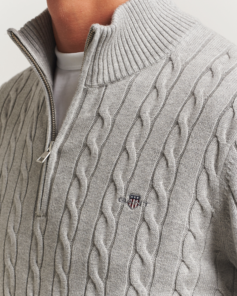 Herre | Trøjer | GANT | Cotton Cable Half Zip Grey Melange