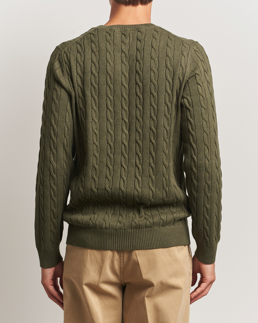 Herre | Trøjer | GANT | Cotton Cable Crew Neck Pullover Khaki Green Melange