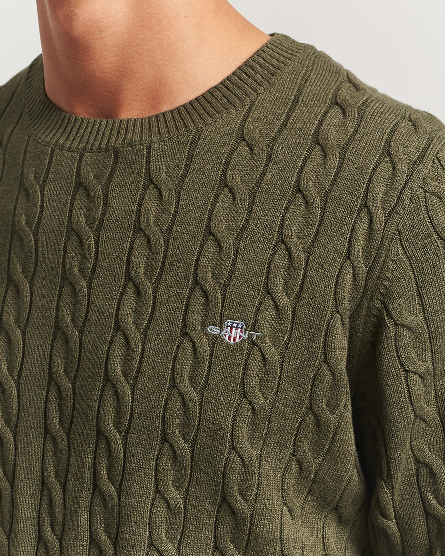 Herre | Trøjer | GANT | Cotton Cable Crew Neck Pullover Khaki Green Melange