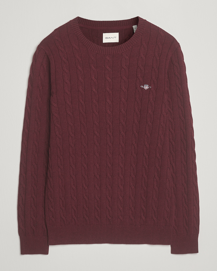 Herre | Trøjer | GANT | Cotton Cable Crew Neck Pullover Bordeaux Melange