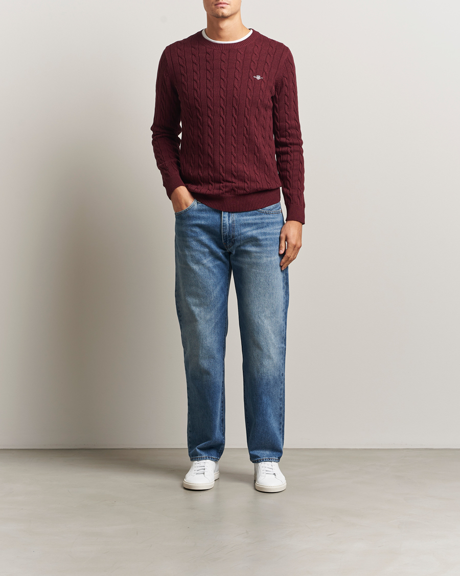 Herre | Trøjer | GANT | Cotton Cable Crew Neck Pullover Bordeaux Melange