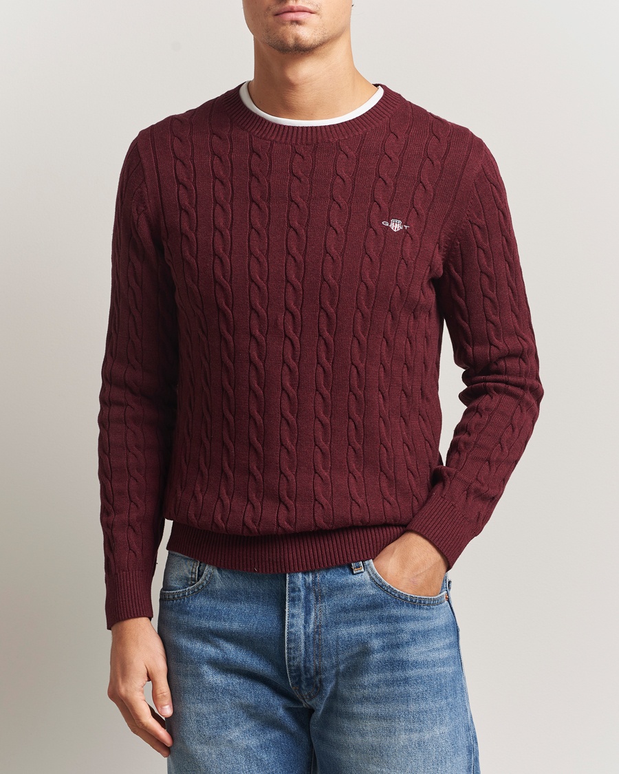 Herre | Trøjer | GANT | Cotton Cable Crew Neck Pullover Bordeaux Melange