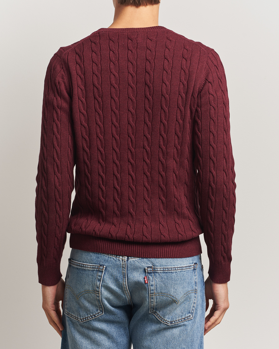 Herre | Trøjer | GANT | Cotton Cable Crew Neck Pullover Bordeaux Melange