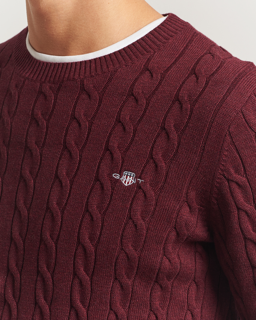 Herre | Trøjer | GANT | Cotton Cable Crew Neck Pullover Bordeaux Melange