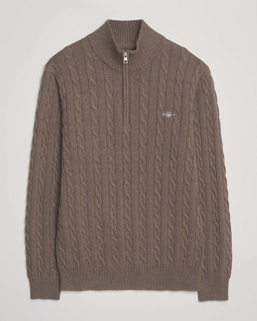 Herre | Trøjer | GANT | Cotton Cable Half Zip Seawood Melange
