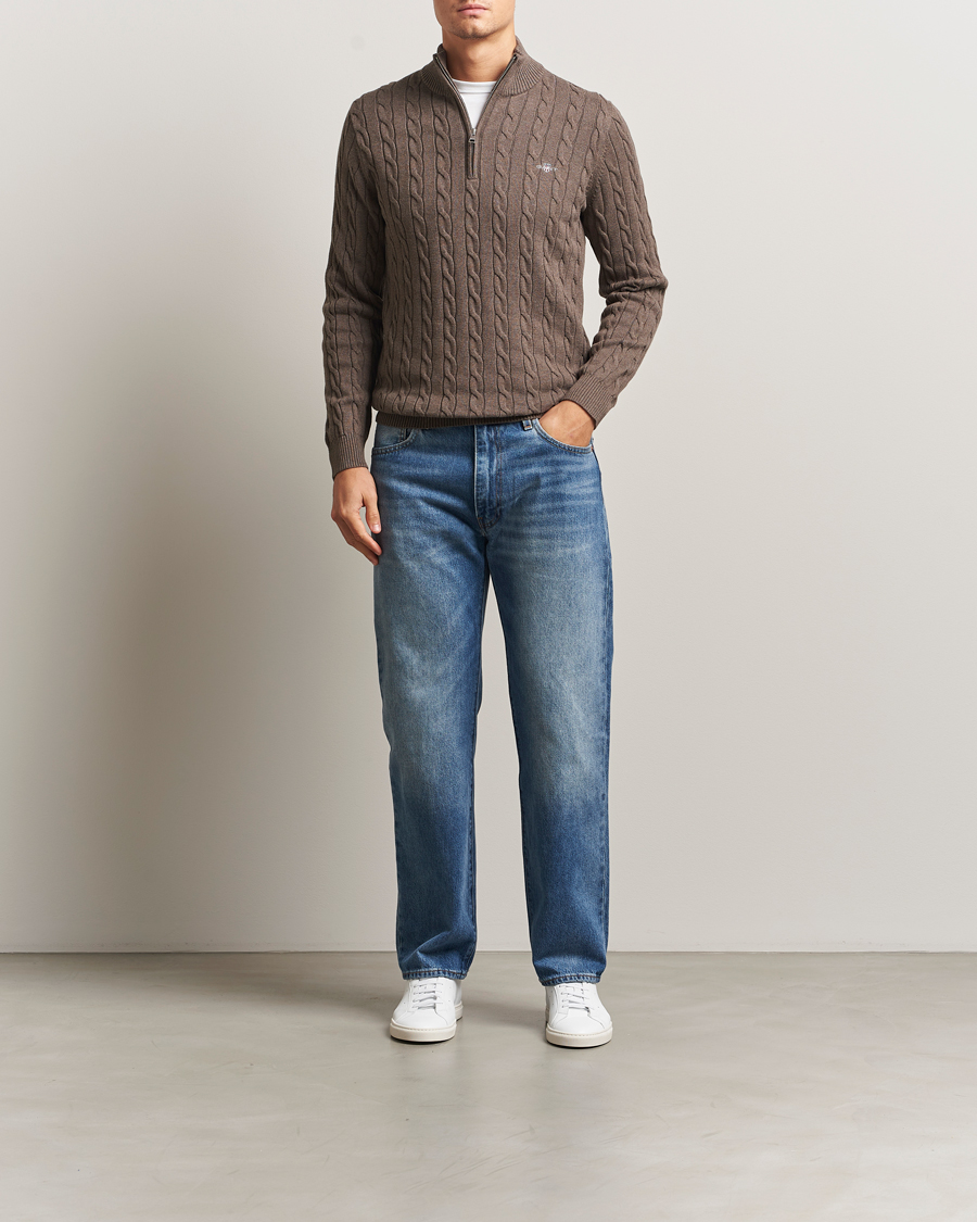 Herre | Trøjer | GANT | Cotton Cable Half Zip Seawood Melange