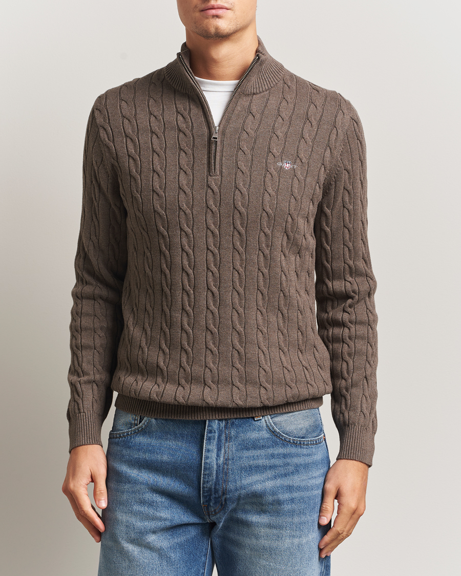 Herre | Trøjer | GANT | Cotton Cable Half Zip Seawood Melange