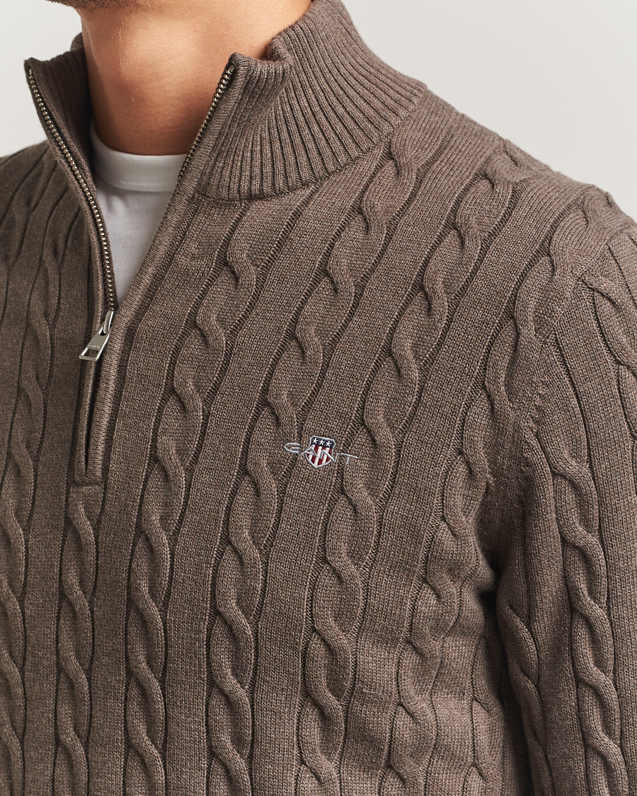 Herre | Trøjer | GANT | Cotton Cable Half Zip Seawood Melange