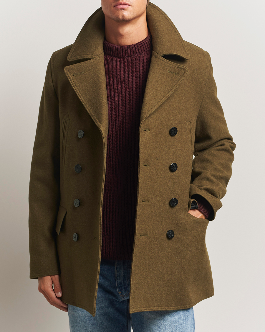 Herre | Jakker | Gloverall | Churchill Reefer Peacoat Loden Green