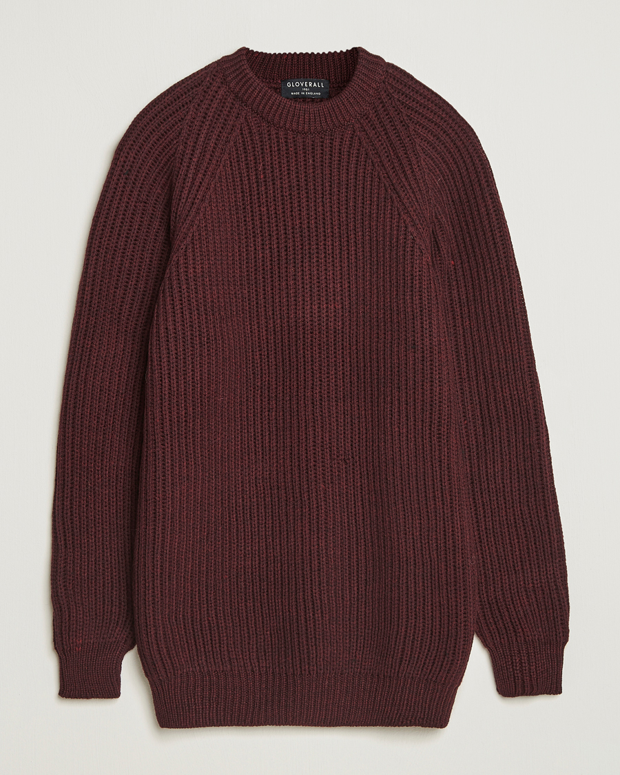 Herre | Trøjer | Gloverall | Fisherman Rib Chunky Wool Crew Neck Burgundy