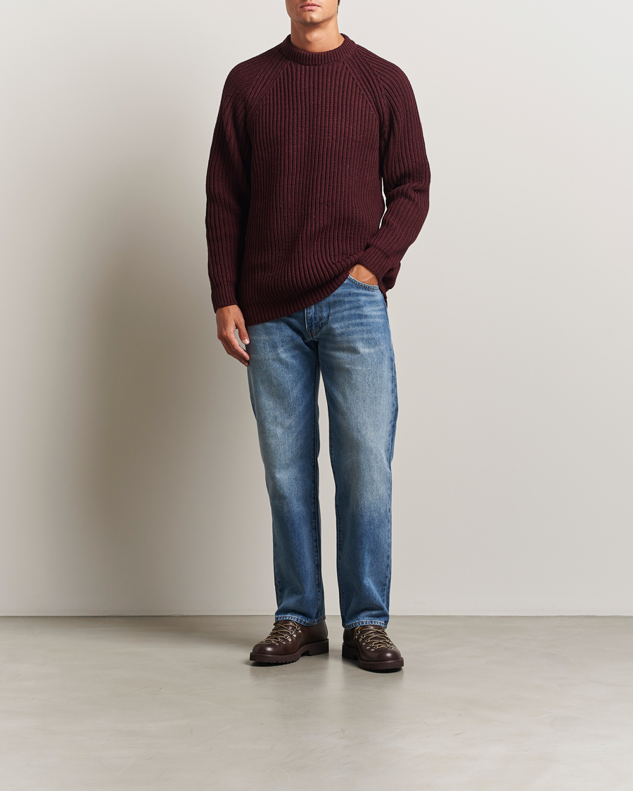 Herre | Trøjer | Gloverall | Fisherman Rib Chunky Wool Crew Neck Burgundy
