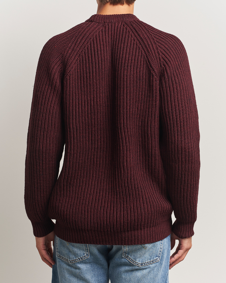 Herre | Trøjer | Gloverall | Fisherman Rib Chunky Wool Crew Neck Burgundy