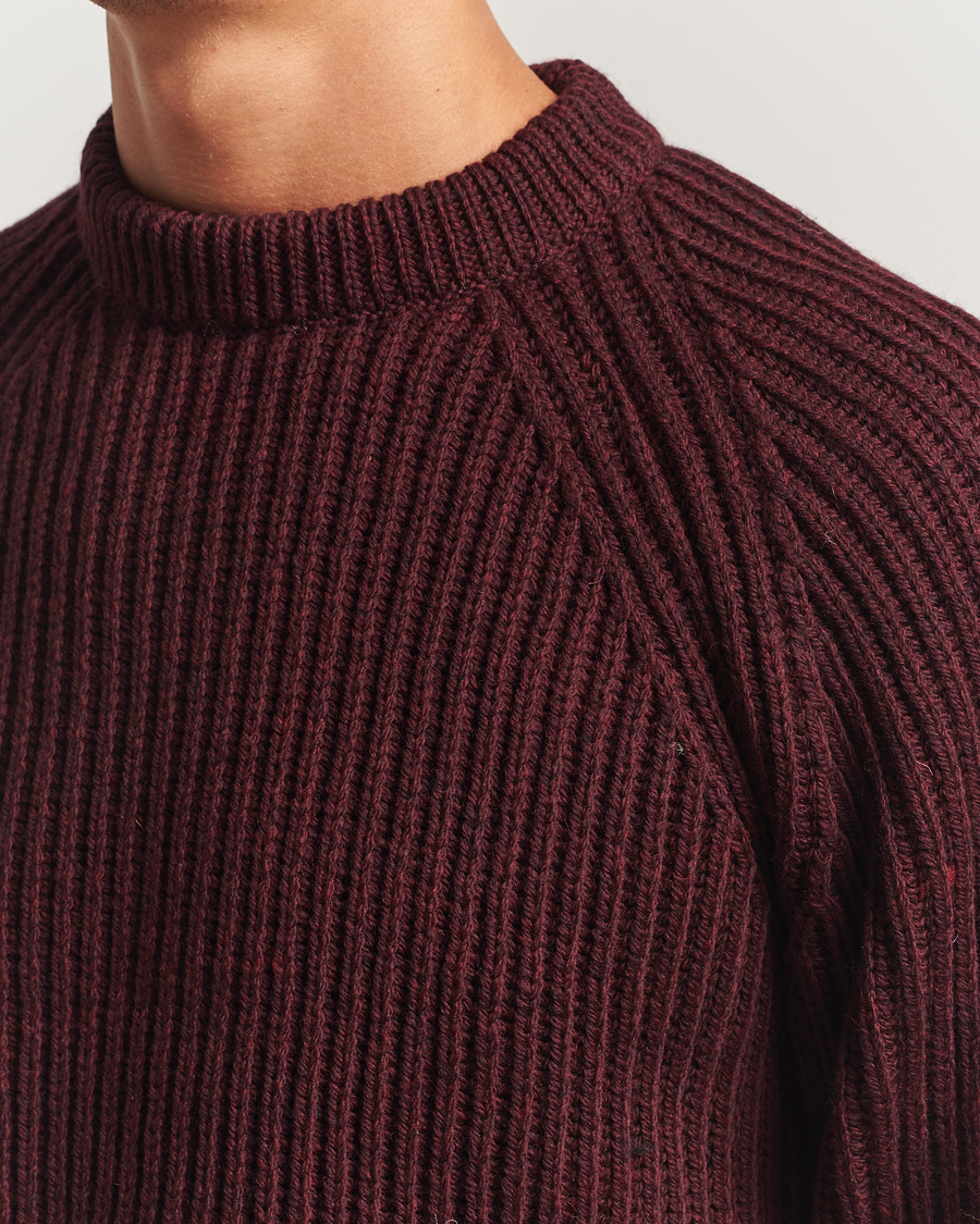 Herre | Trøjer | Gloverall | Fisherman Rib Chunky Wool Crew Neck Burgundy