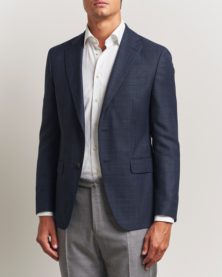 Herre | Blazere & jakker | BOSS BLACK | Hutson Wool Checked Blazer Open Blue