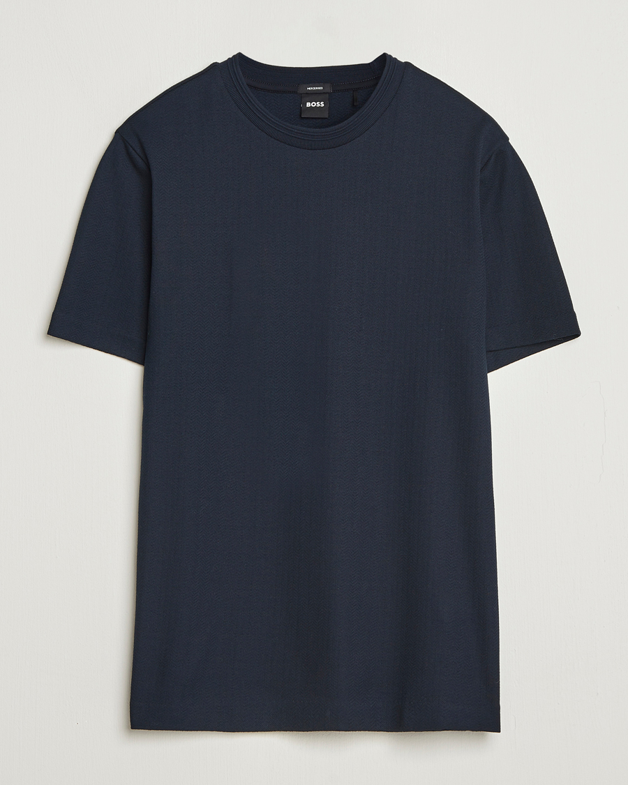 Herre | T-Shirts | BOSS BLACK | Thompson Structured Crew Neck T-Shirt Dark Blue