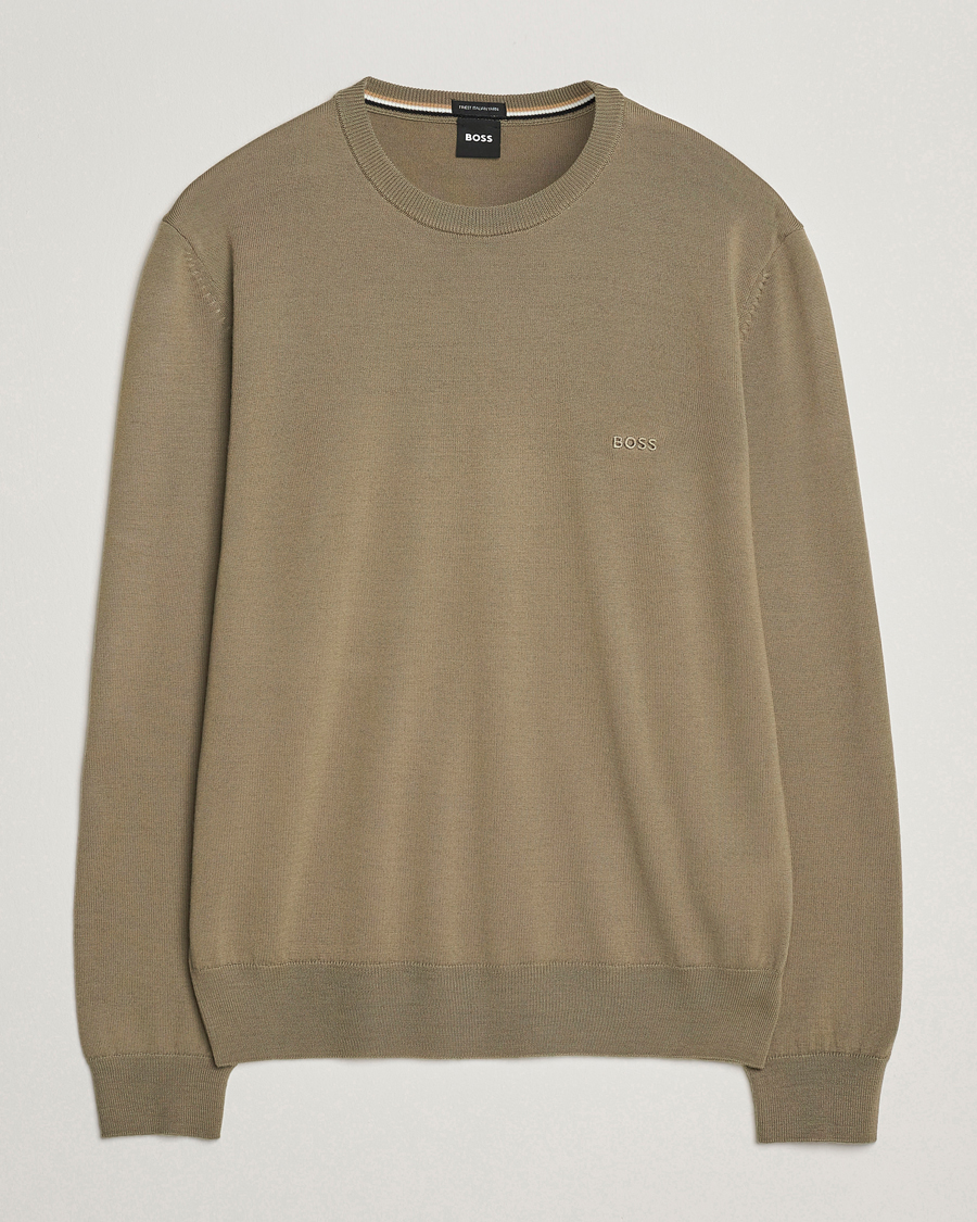Herre | Trøjer | BOSS BLACK | Botto Merino Knitted Pullover Open Brown