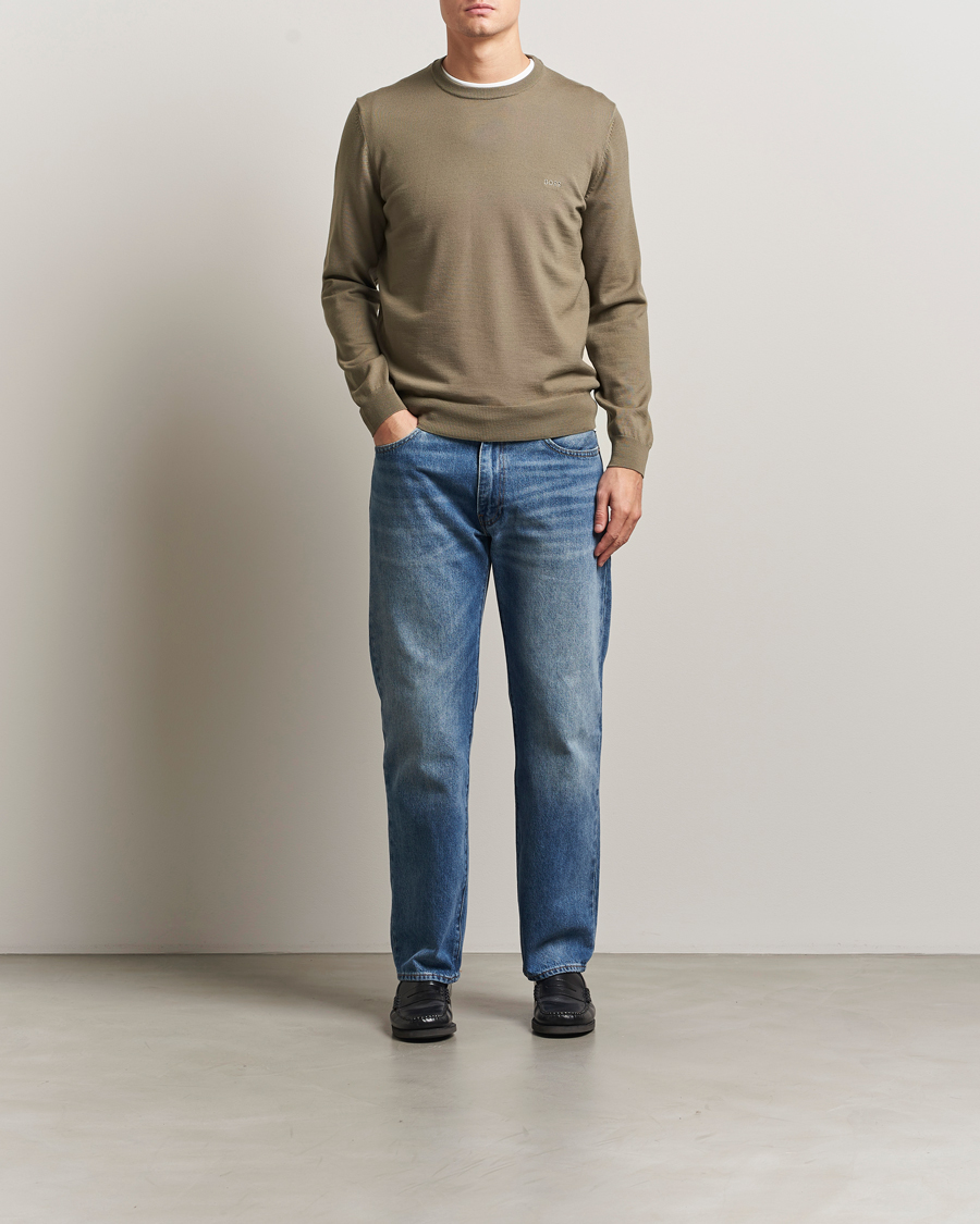 Herre | Trøjer | BOSS BLACK | Botto Merino Knitted Pullover Open Brown