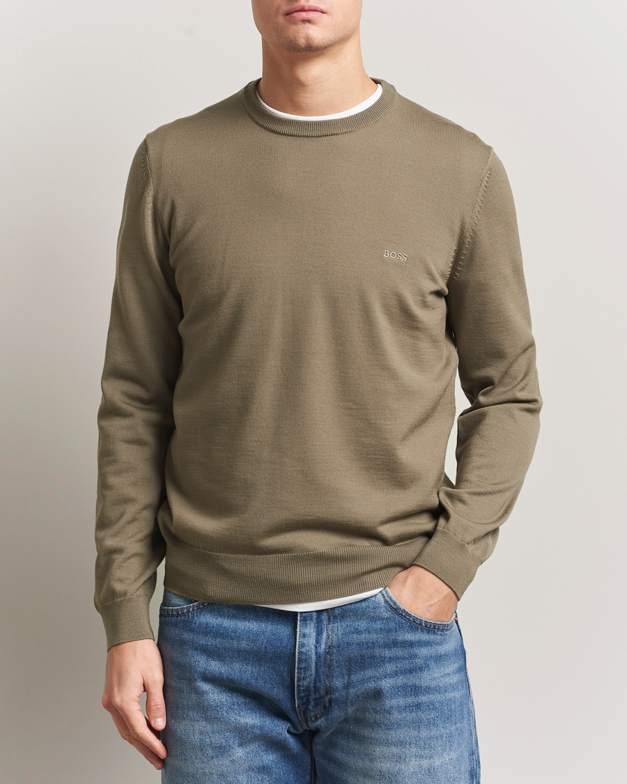 Herre | Trøjer | BOSS BLACK | Botto Merino Knitted Pullover Open Brown