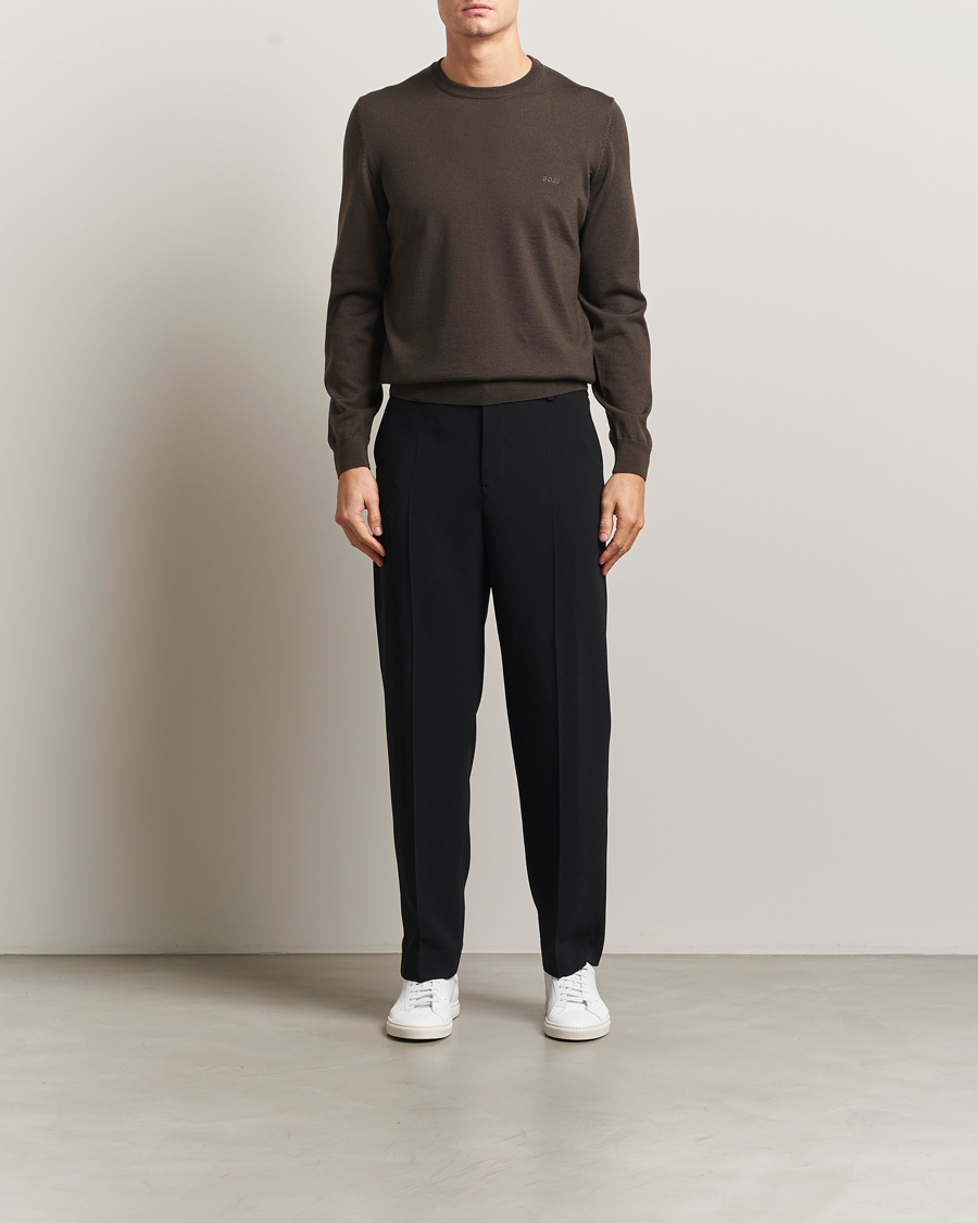 Herre | Trøjer | BOSS BLACK | Botto Merino Knitted Pullover Open Green