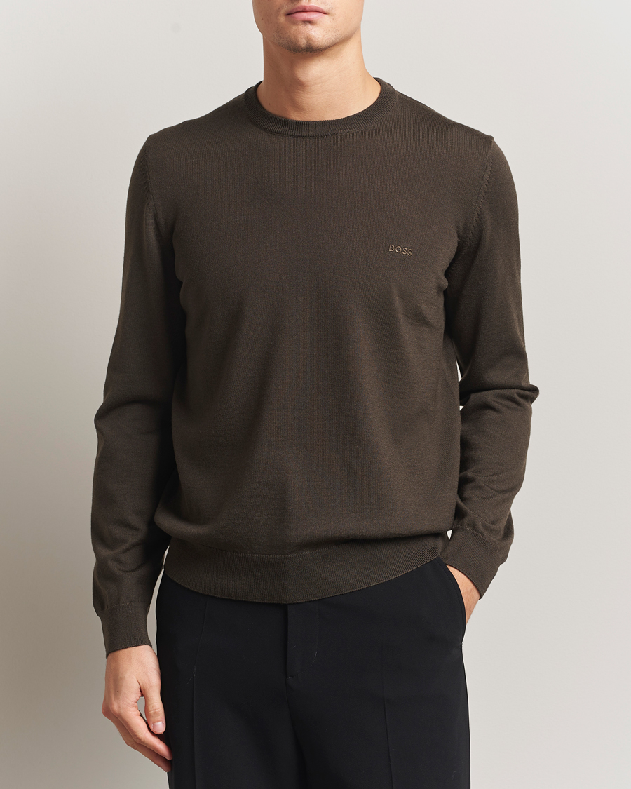 Herre | Trøjer | BOSS BLACK | Botto Merino Knitted Pullover Open Green