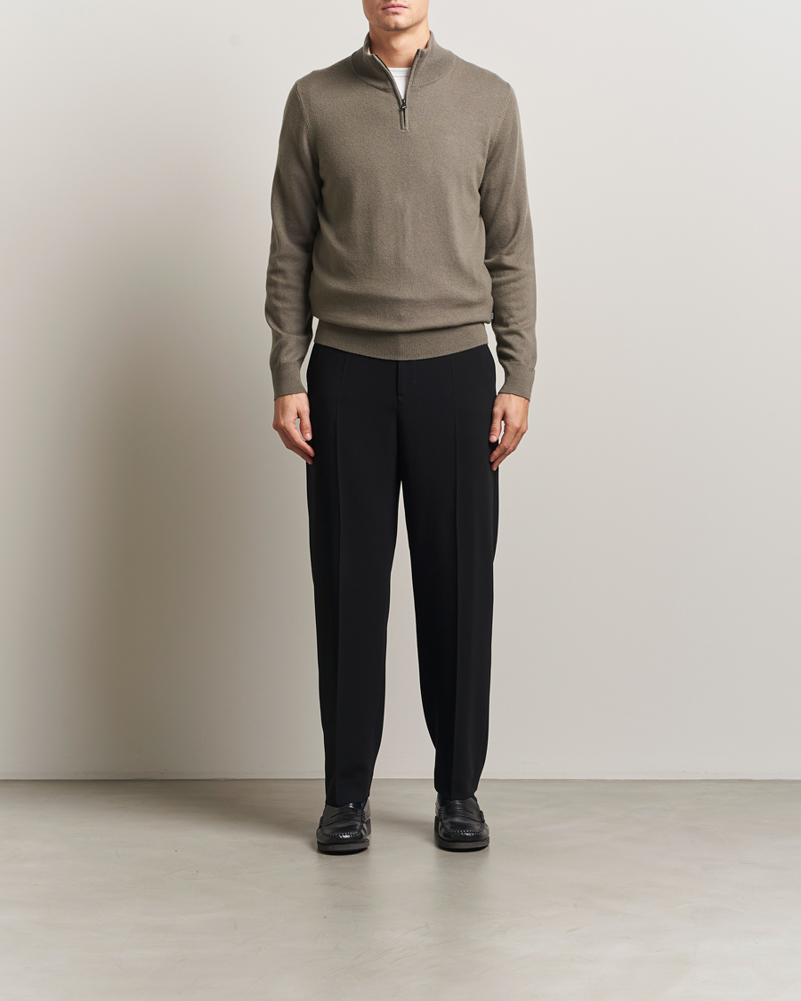 Herre | Trøjer | BOSS BLACK | Hemarlo Wool/Cashmere Half Zip Open Brown