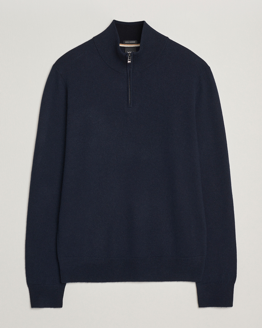 Herre | Trøjer | BOSS BLACK | Hemarlo Wool/Cashmere Half Zip Dark Blue