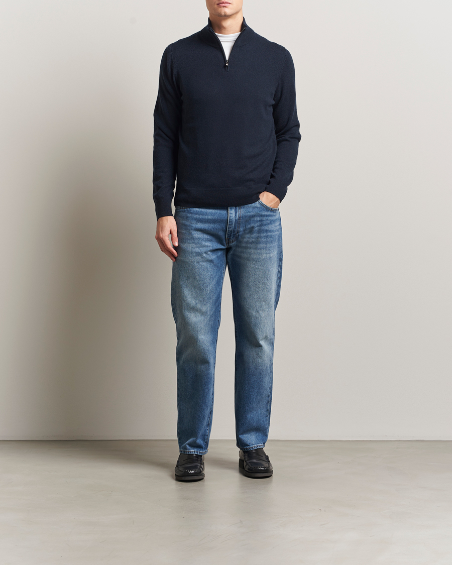 Herre | Trøjer | BOSS BLACK | Hemarlo Wool/Cashmere Half Zip Dark Blue