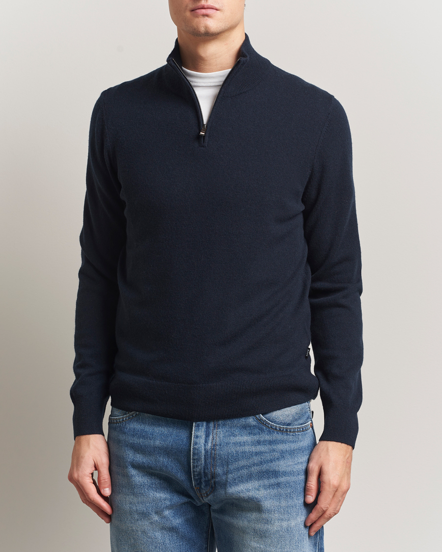 Herre | Trøjer | BOSS BLACK | Hemarlo Wool/Cashmere Half Zip Dark Blue