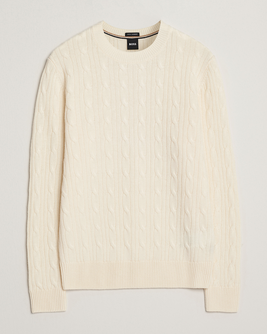 Herre | Trøjer | BOSS BLACK | Hetico Wool/Cashmere Cable Sweater Open White