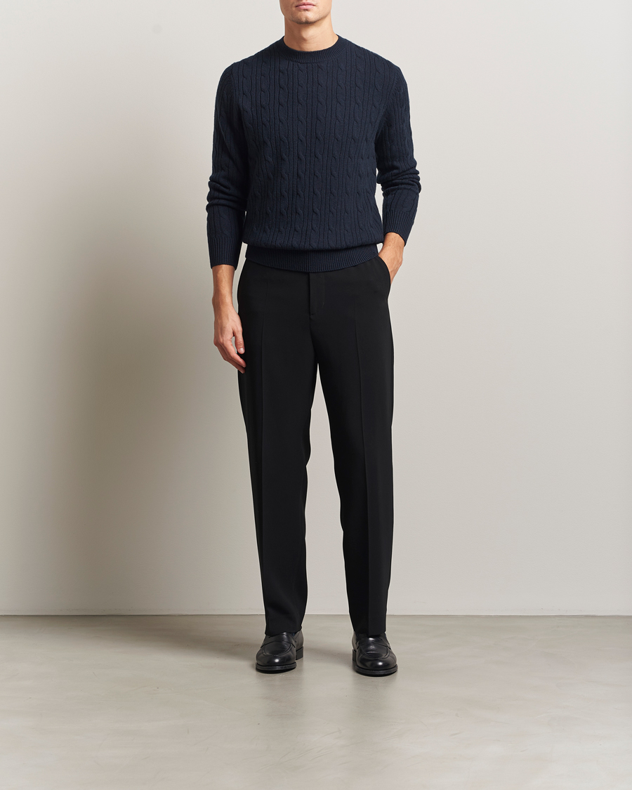 Herre | Trøjer | BOSS BLACK | Hetico Wool/Cashmere Cable Sweater Dark Blue