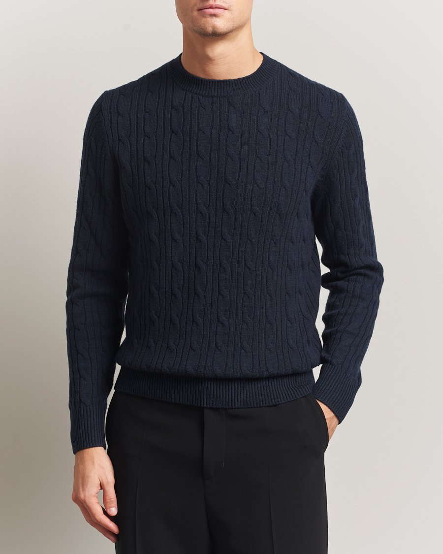 Herre | Trøjer | BOSS BLACK | Hetico Wool/Cashmere Cable Sweater Dark Blue