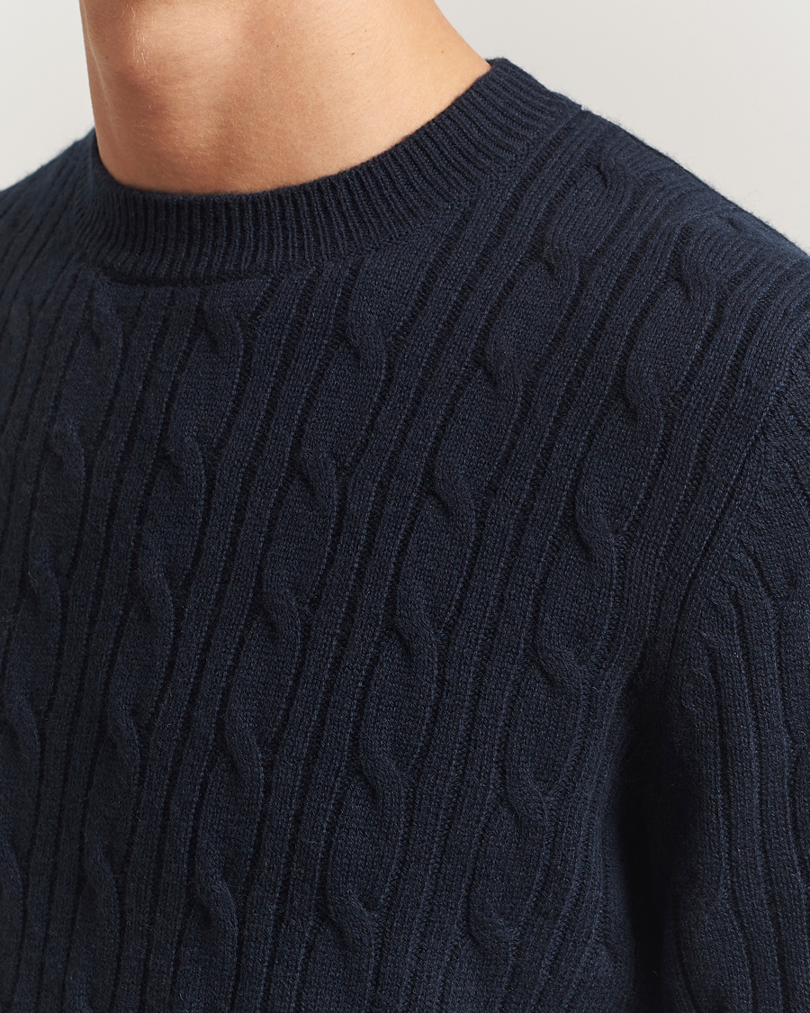 Herre | Trøjer | BOSS BLACK | Hetico Wool/Cashmere Cable Sweater Dark Blue