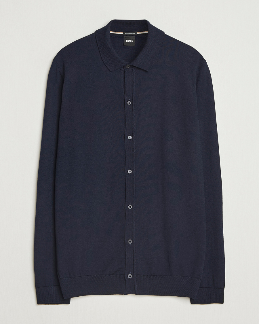 Herre | Trøjer | BOSS BLACK | Helbert Wool Cardigan Dark Blue